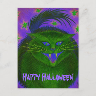 Beängstigend Cat Green Postcard "Happy Halloween" Postkarte