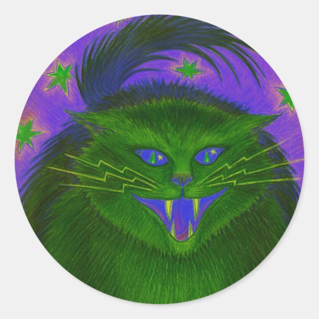 Beängstigend Cat Green Rundkleber Runder Aufkleber (Vorderseite)