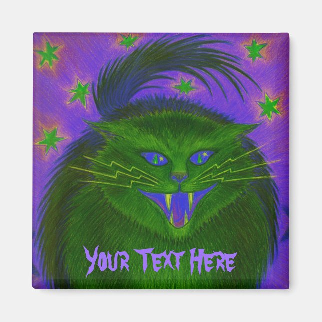 Beängstigend Cat Green "Your Text" Kühlschrankmagn Magnet (Vorne)
