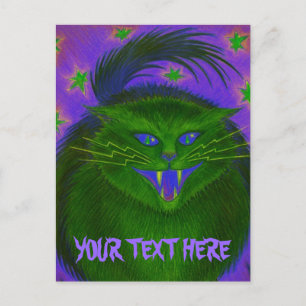 Beängstigend Cat Green "Your Text"-Postkarte Postkarte