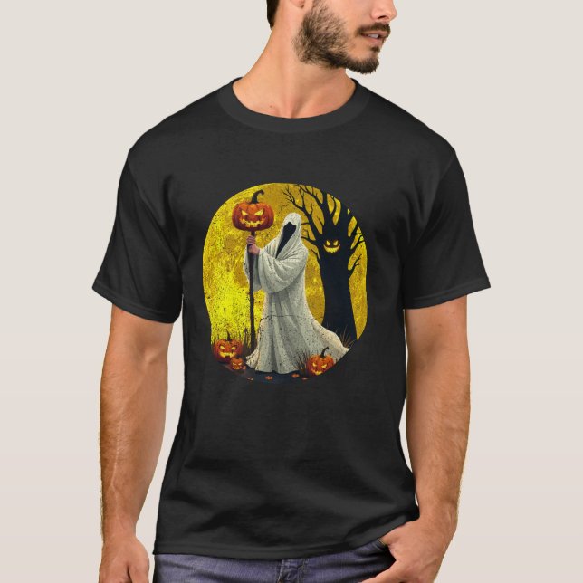 Beängstigend Death Ghost Halloween Moon Kürbislate T-Shirt (Vorderseite)