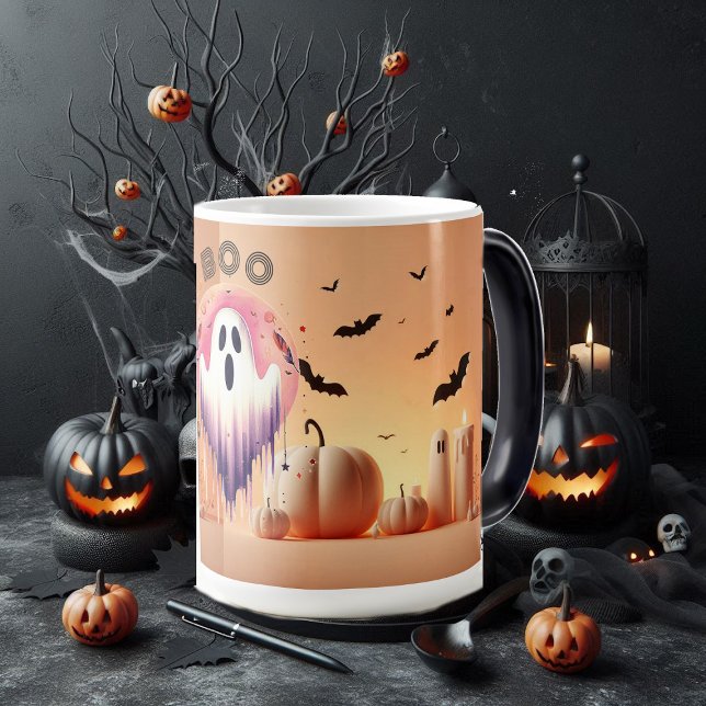 Beängstigend Friendly Funky BOO Orange Pumpkins Bl Verwandlungstasse (Scary Friendly Funky BOO Orange Pumpkins Black Bat Color Morph Mug)
