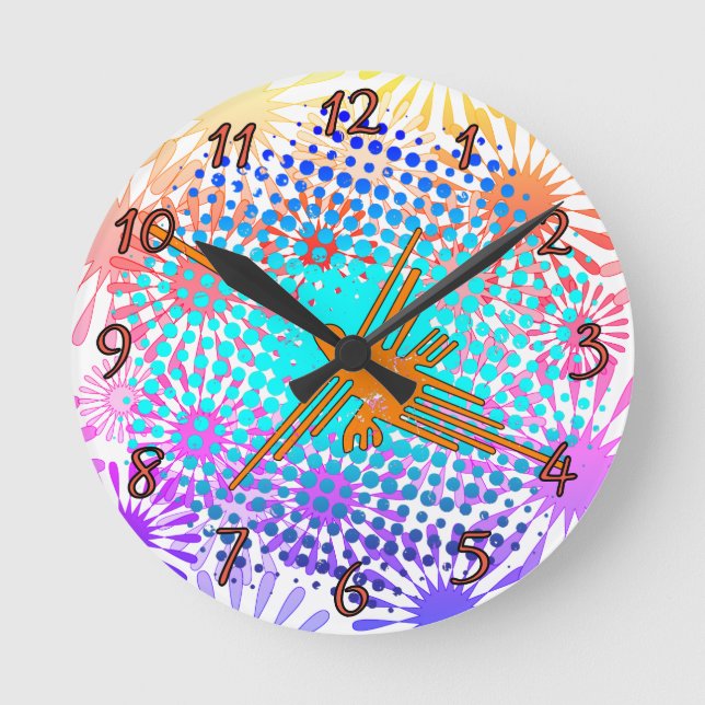 Beängstigend Golden Nazca Lines Hummingbird Runde Wanduhr (Vorderseite)