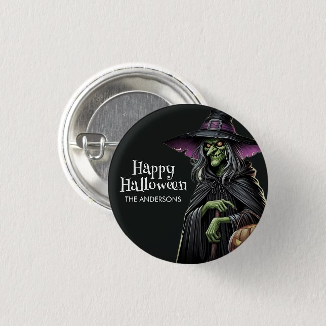 Beängstigend-Hexe-Themed Halloween Button (Vorne & Hinten)