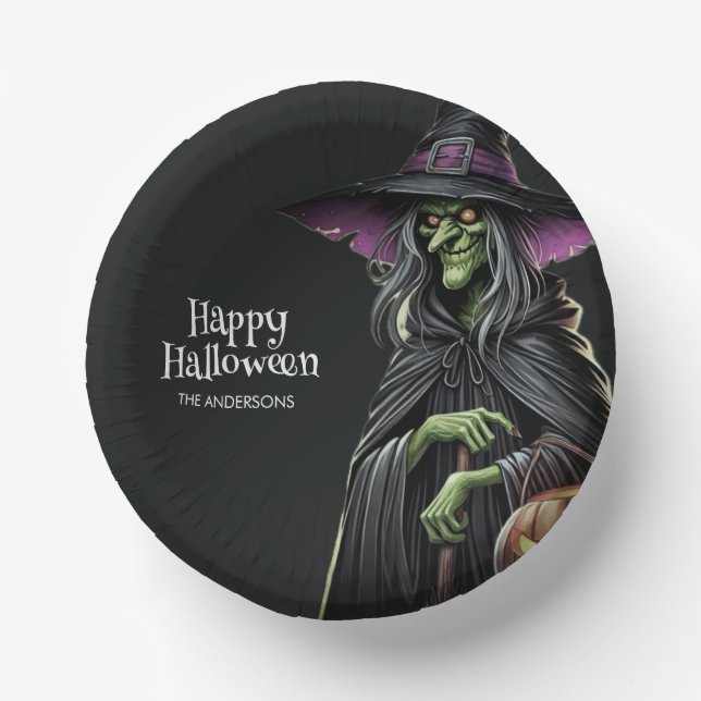 Beängstigend-Hexe-Themed Halloween Pappteller (Vorderseite)