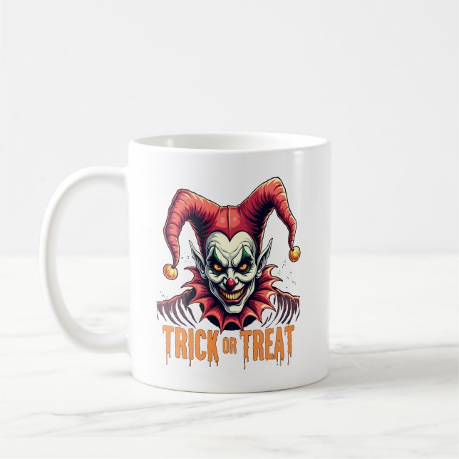 Beängstigend Jester Trick oder Treat Halloween Cof Kaffeetasse (Links)