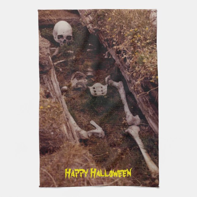 Beängstigend Knochen Skeletton Halloween Foto entw Geschirrtuch (Vertikal)