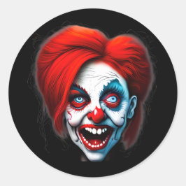 Beängstigend lächelnd Red Hair Lady Clown Runder Aufkleber