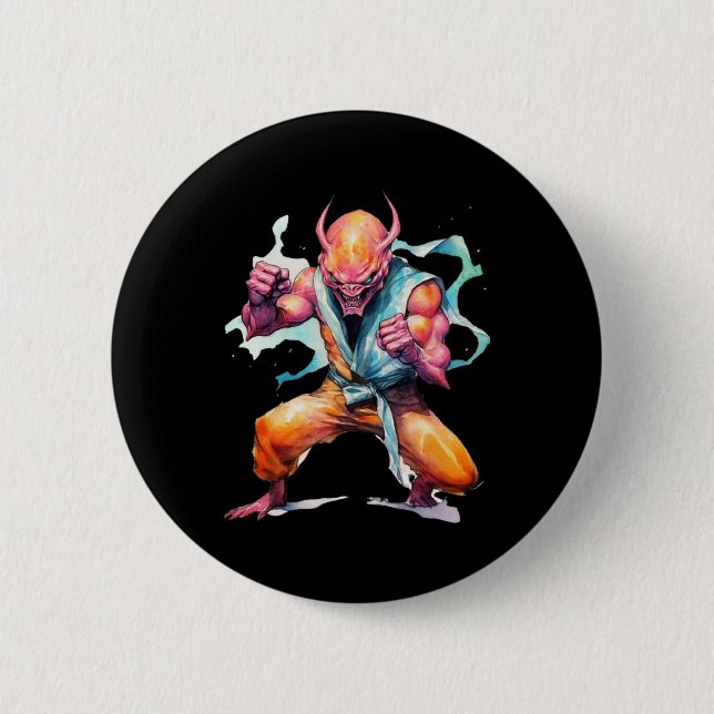 Beängstigend Martial Arts Fighter Karate Boxer Com Button (Vorderseite)