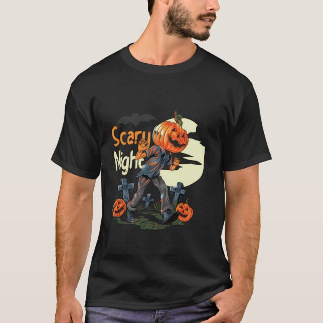Beängstigend Night Pumpkin Head Halloween T - Shir T-Shirt (Vorderseite)