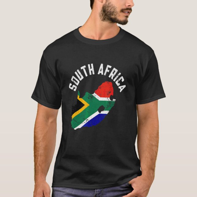 Beängstigend Patriotic Südafrika Flag Map Men Wom T-Shirt (Vorderseite)