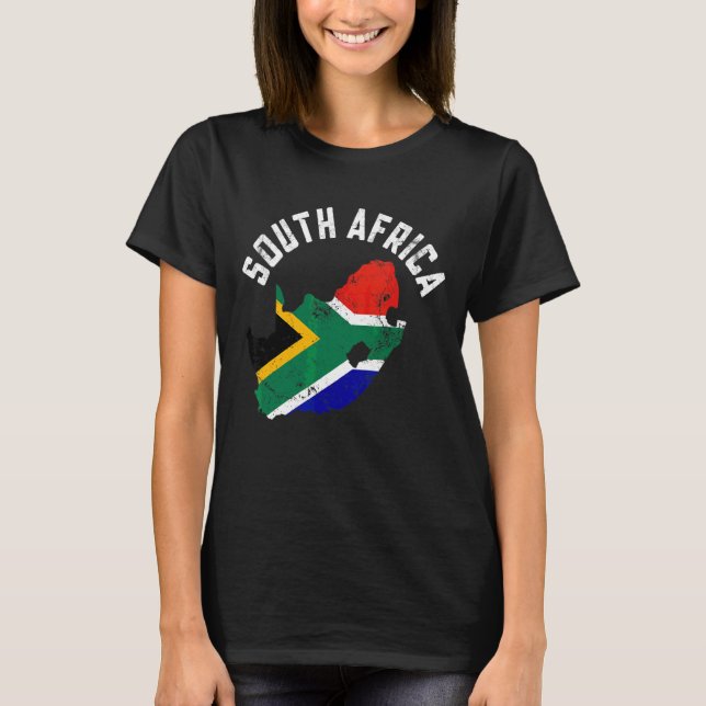 Beängstigend Patriotic Südafrika Flag Map Men Wom T-Shirt (Vorderseite)