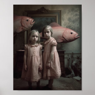 Beängstigend Pink Fish Twins Horror Poster