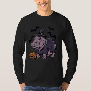 Beängstigend Pumpkin Bat Funny Witch Hat Hippopota T-Shirt
