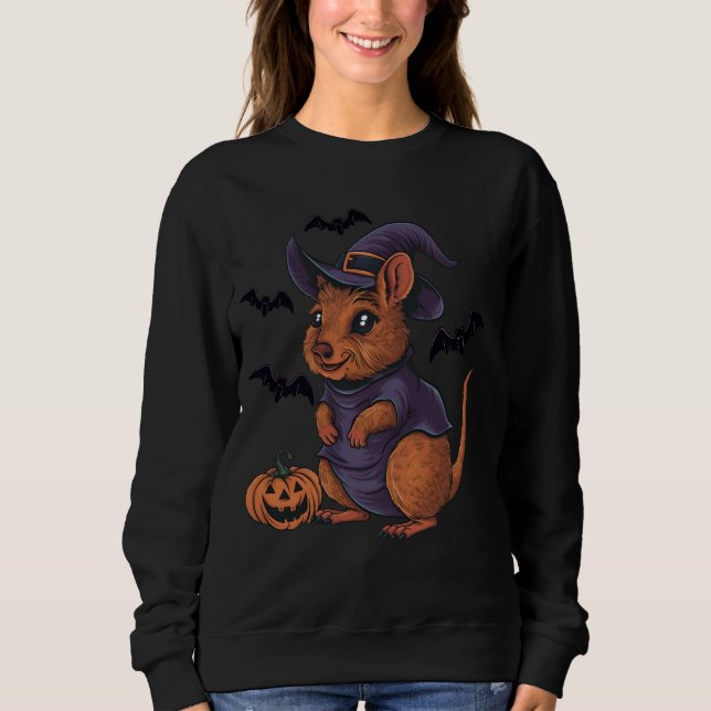 Beängstigend Pumpkin Bat Funny Witch Hat Quokka Ha Sweatshirt (Vorderseite)