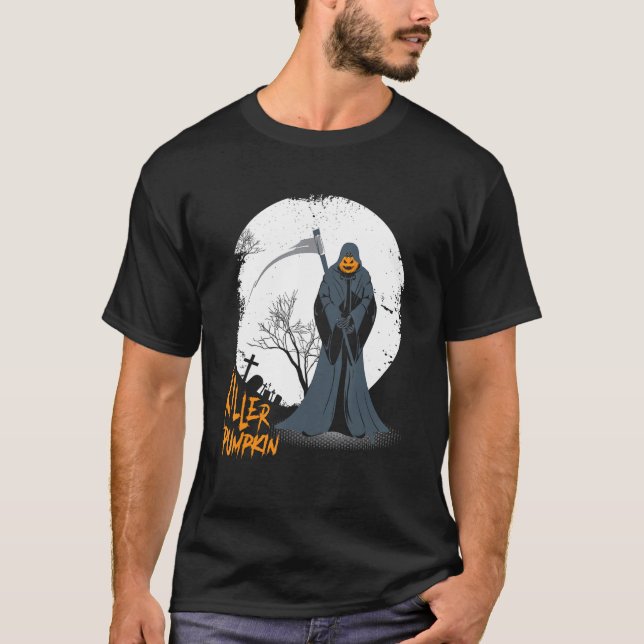 Beängstigend Pumpkin Face Jack O' Lantern Grim Sen T-Shirt (Vorderseite)