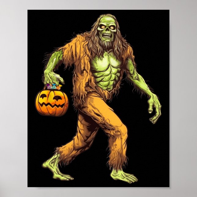 Beängstigend Sasquatch Bigfoot Zombie Carry Hallow Poster (Vorne)