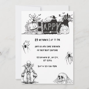 Beängstigend Schwarz-Weiß-Happy Halloween-Party Einladung