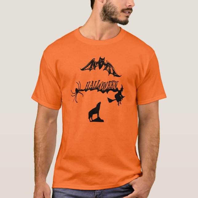 Beängstigend Spider Bat Wolf Hexe auf Broom Hallow T-Shirt (Vorderseite)
