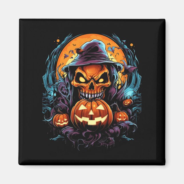 Beängstigend Spooky Castle Halloween Pumpkin Hexe Magnet (Vorne)