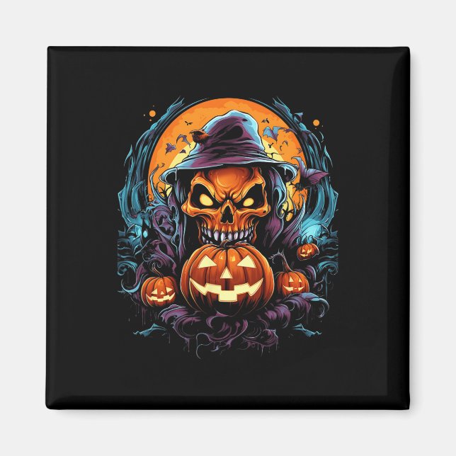 Beängstigend Spooky Castle Halloween Pumpkin Hexe Magnet (Vorne)