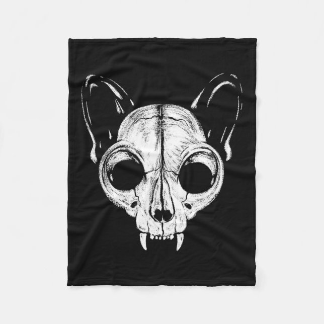 Beängstigend Spooky Cat Feline Skull Halloween A Fleecedecke (Vorderseite)