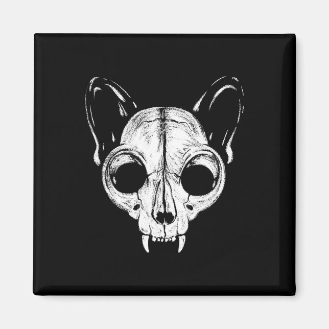 Beängstigend Spooky Cat Feline Skull Halloween A Magnet (Vorne)