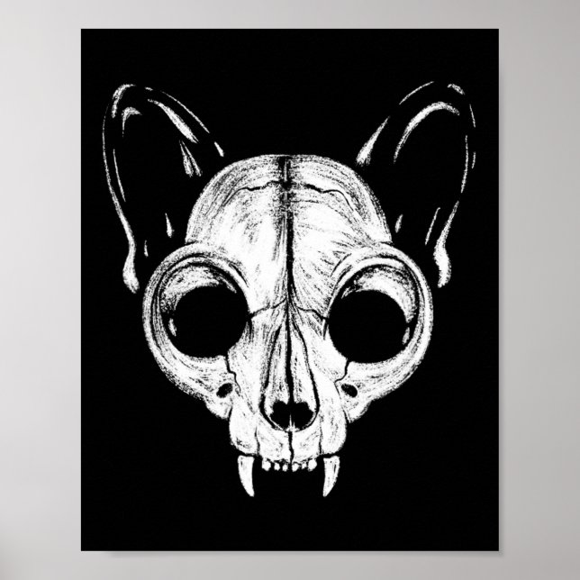 Beängstigend Spooky Cat Feline Skull Halloween A Poster (Vorne)