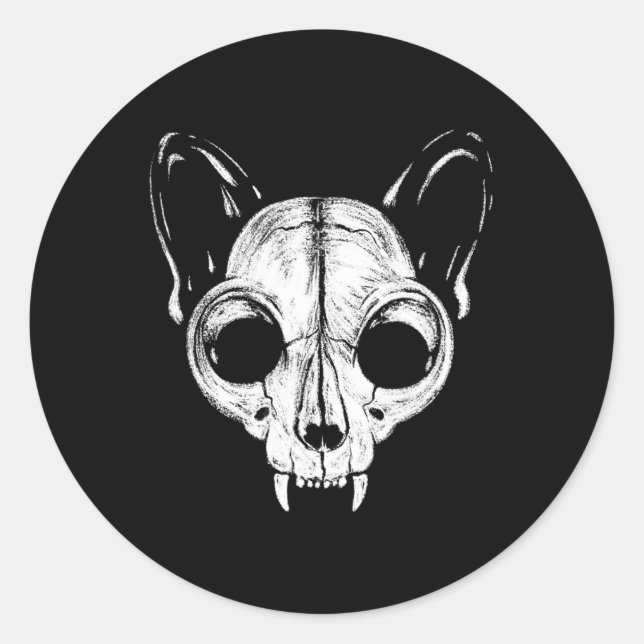 Beängstigend Spooky Cat Feline Skull Halloween A Runder Aufkleber (Vorderseite)