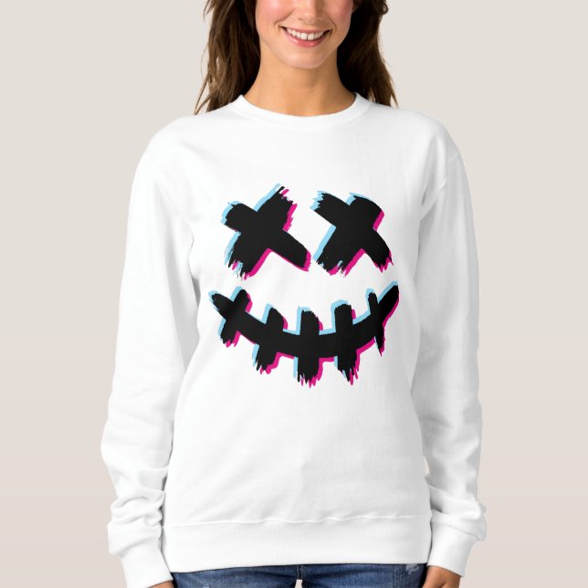 Beängstigend Stroke Smile Face Glitch Happy Hallow Sweatshirt (Vorderseite)