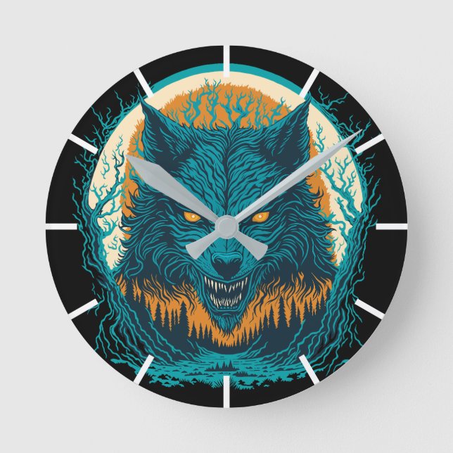 Beängstigend Werewolf Runde Wanduhr (Vorderseite)