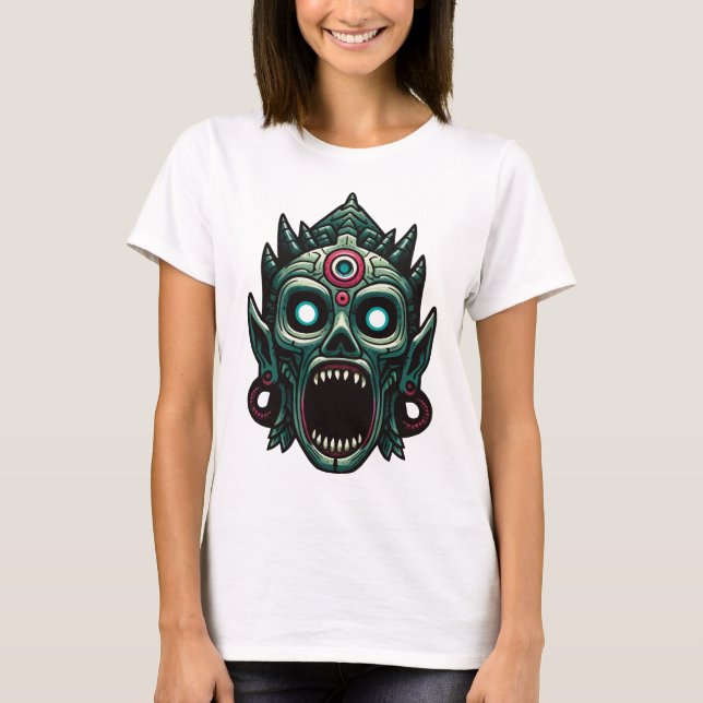 Beängstigende antike Maske mit spöttischen Ausdrüc T-Shirt (Vorderseite)