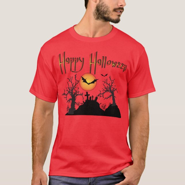 Beängstigende Bäume glückliches Halloween T-Shirt (Vorderseite)