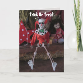 Beängstigende Clownskeleton-Puppenkarte Feiertagskarte