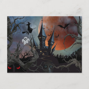 Beängstigende dunkle Halloween-Nacht mit Mond, Hex Postkarte