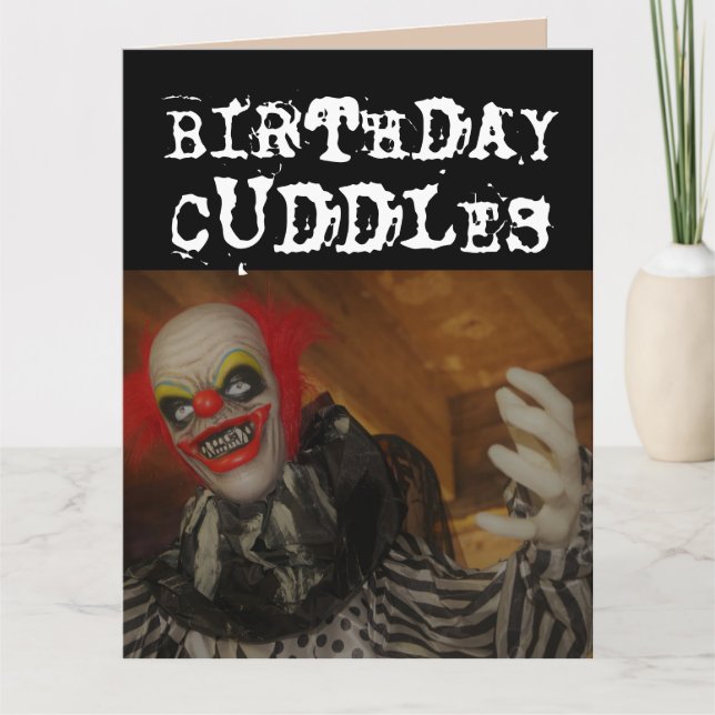 BEÄNGSTIGENDE EVIL CLOWN BIRTHDAY CUDDLES & KISS C KARTE (Vorderseite)