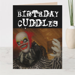 BEÄNGSTIGENDE EVIL CLOWN BIRTHDAY CUDDLES & KISS C KARTE