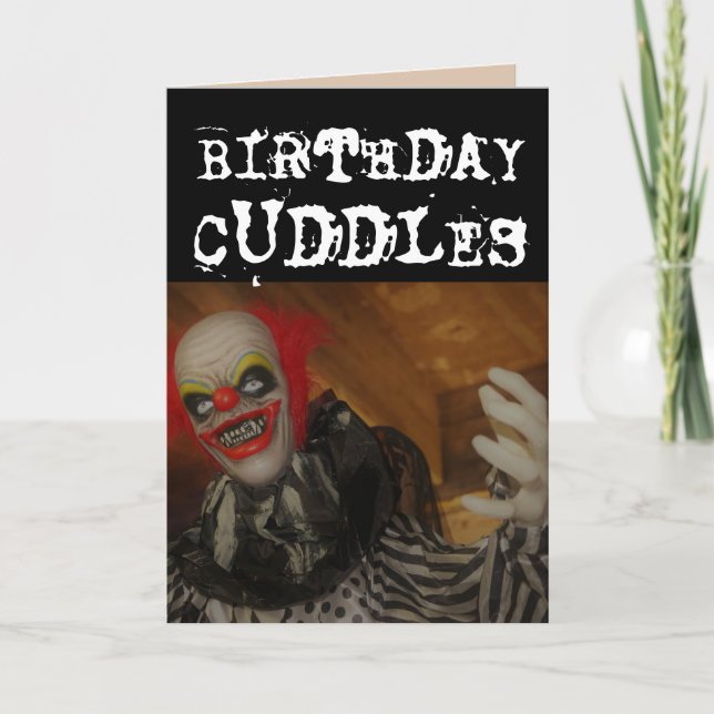 BEÄNGSTIGENDE EVIL CLOWN BIRTHDAY CUDDLES & KISS C KARTE (Vorderseite)