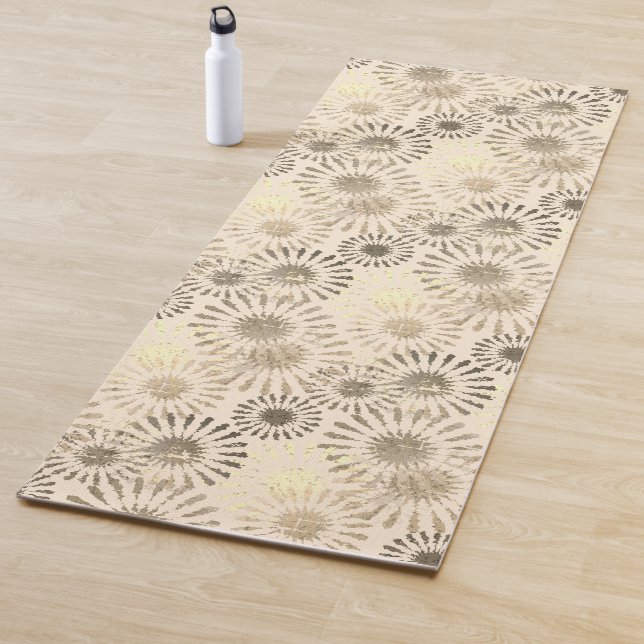 Beängstigende, florale Burst Beige Abstrakte Kunst Yogamatte (Beispiel)