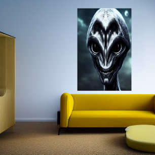 Beängstigende graue Alien AI Art Poster