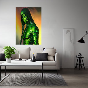 Beängstigende grüne Alien   AI Art Poster