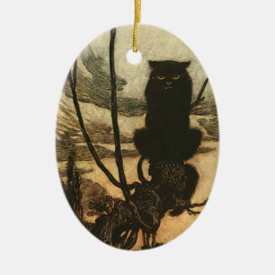 Beängstigende Halloween Black Cat Vintag Rackham Keramikornament