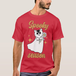 Beängstigende Halloween Blume Katzendesign T-Shirt