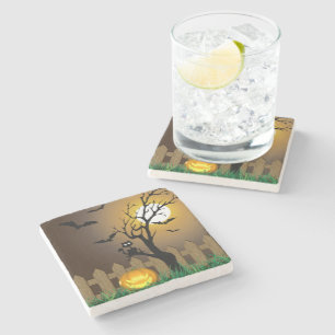 Beängstigende Halloween-Gartenlandschaft Steinuntersetzer