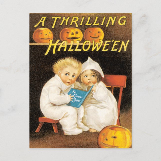 Beängstigende Halloween-Geschichten-Vintage Postkarte (Vorderseite)