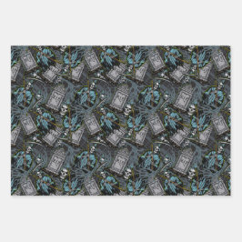 Beängstigende Halloween Grim Sensenmann Grave Ston Geschenkpapier Set