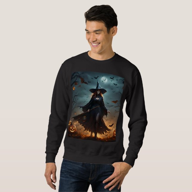 Beängstigende Halloween-Hexe, Mens Sweatshirt (Vorne ganz)