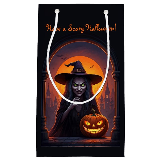 Beängstigende Halloween Hexe und Crazy Smile Pumpk Kleine Geschenktüte (Vorderseite)