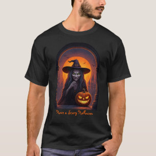 Beängstigende Halloween Hexe und Crazy Smile Pumpk T-Shirt