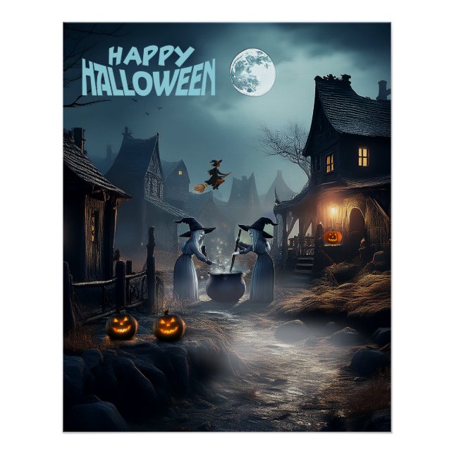 Beängstigende Halloween Hexen Lane Poster (Vorderseite)